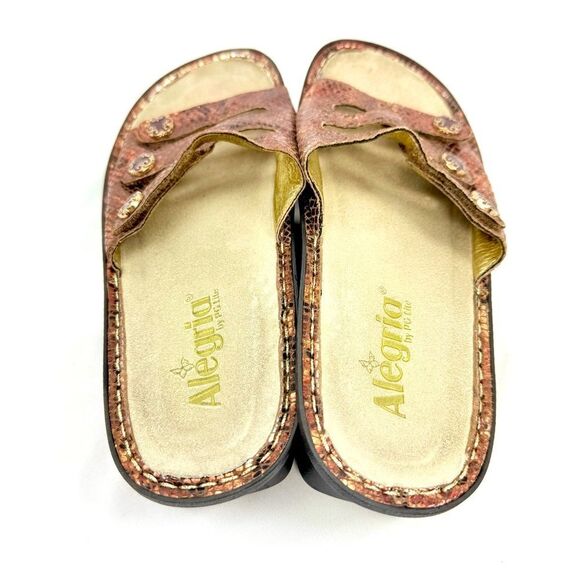 Alegria FIONA Copper Snakeskin Wedge Triple Strap Slide Support Sandals - Picture 11 of 16